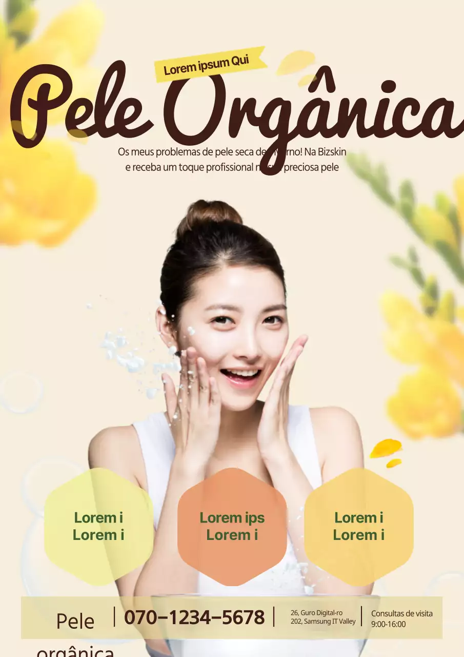 Promover uma loja de produtos para a pele na primavera com uma fotografia a cores vivas de uma mulher a lavar a cara.