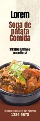 Promover una sopa de patatas de aspecto tradicional sobre fondo marrón