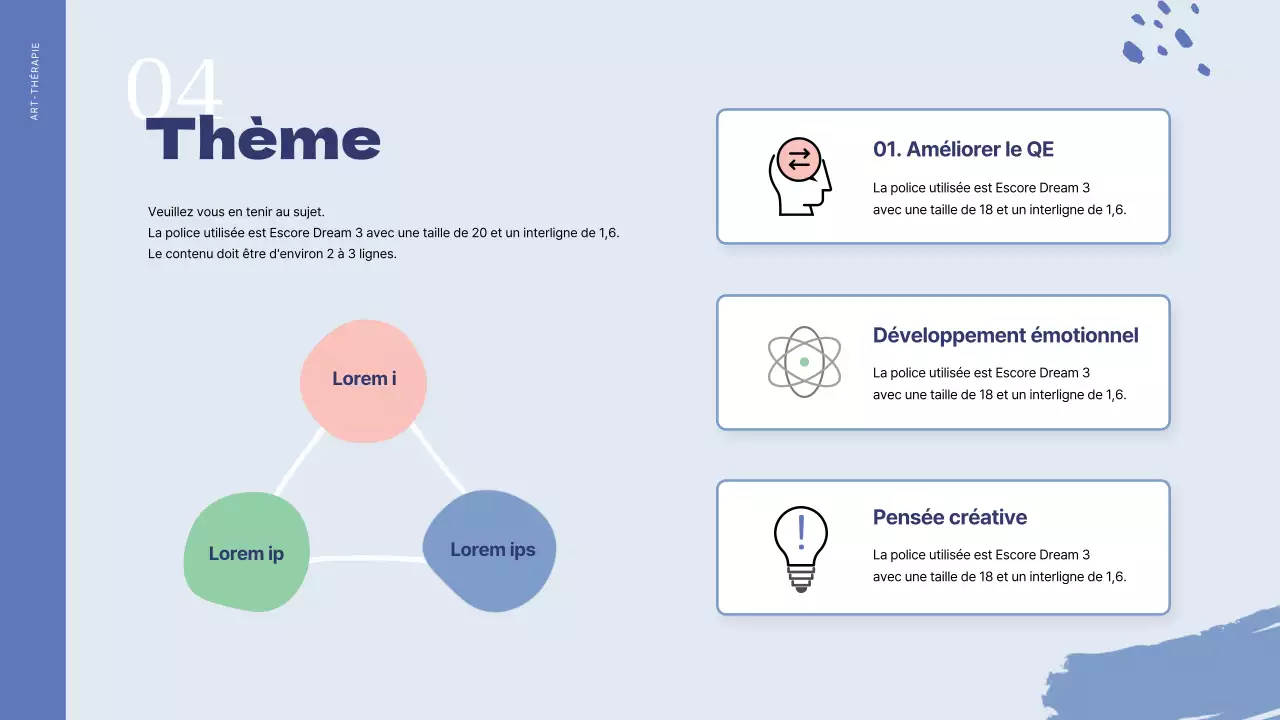 Portfolio de l'instructeur en psychothérapie par l'art en bleu et bleu clair