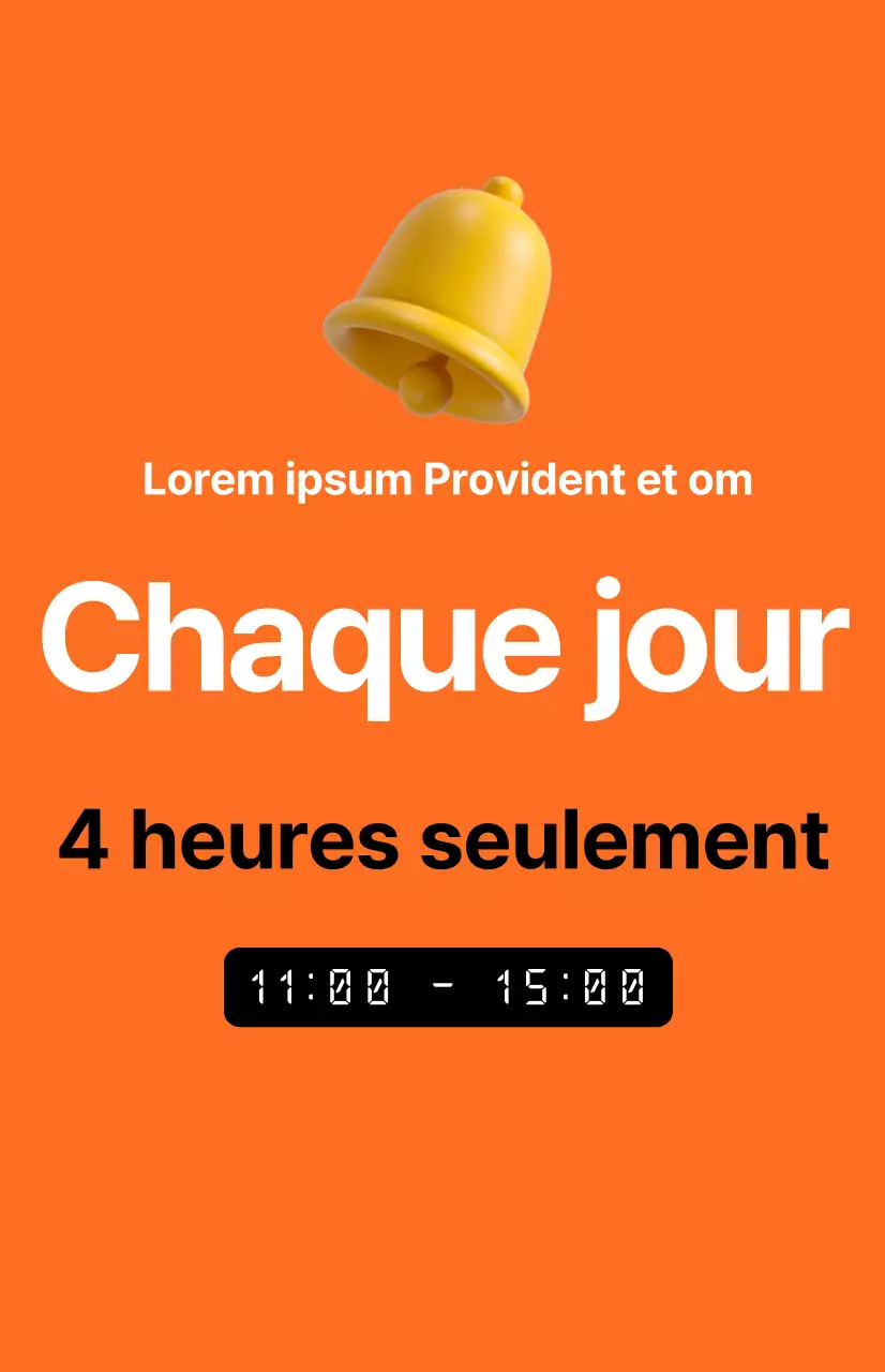 Une promotion percutante de vente de temps avec une image d'un réveil sur un fond orange.
