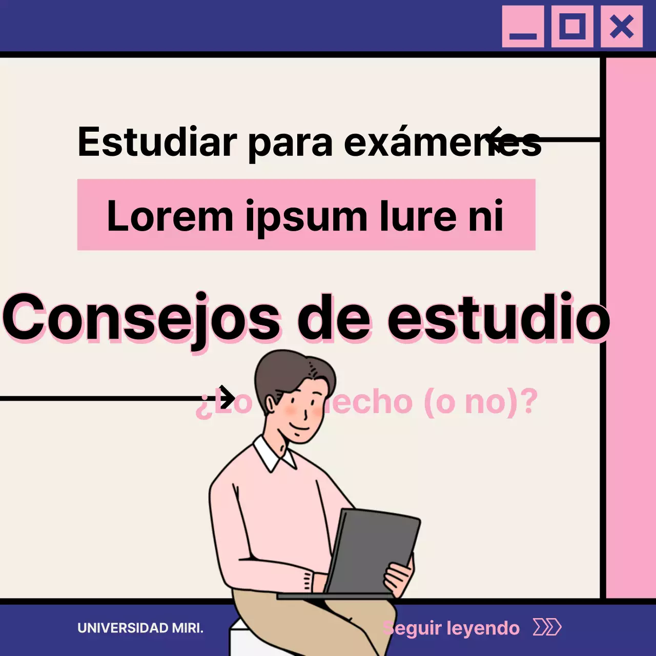 Consejos de estudio sencillos con títulos en rosa y azul marino