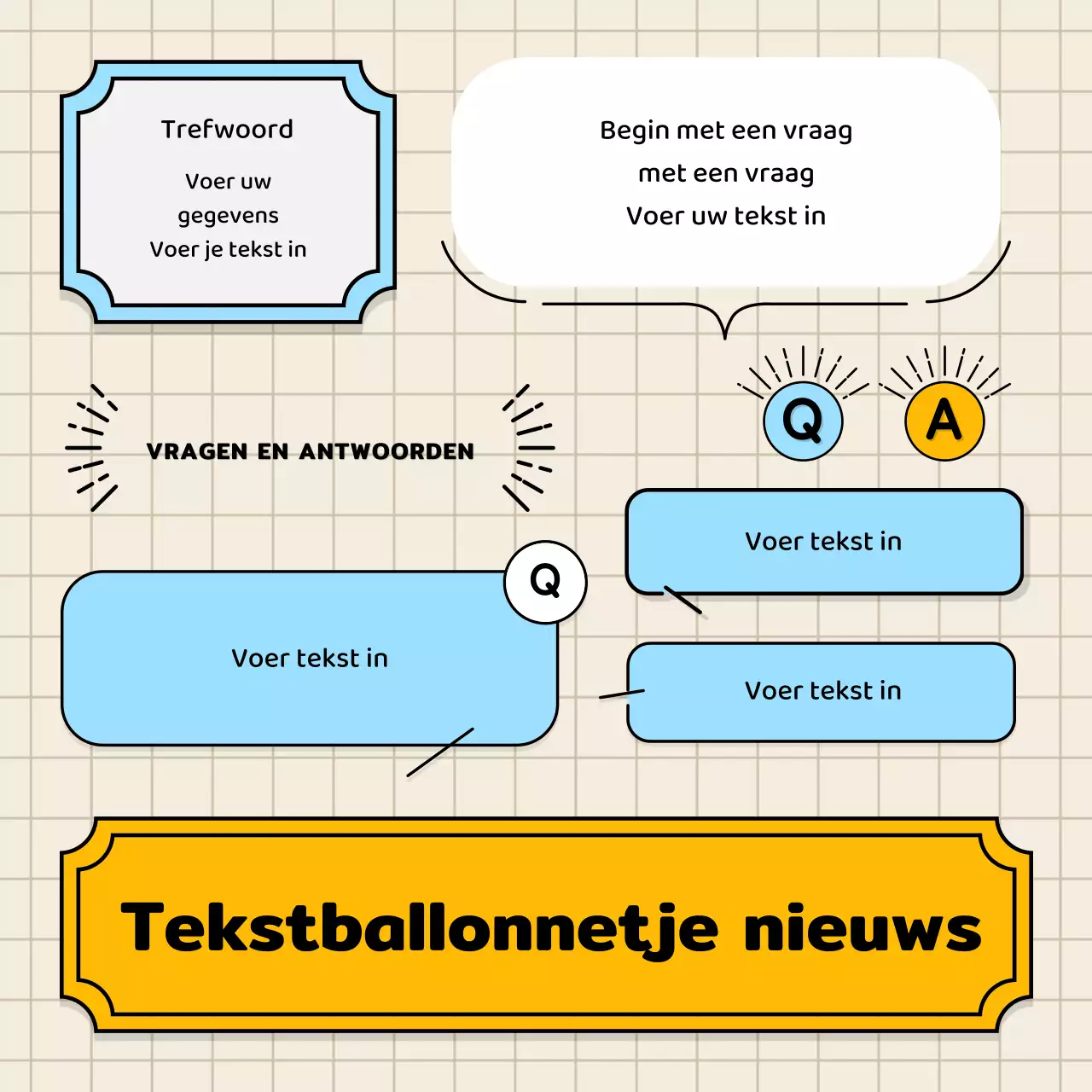 Lichtblauwe en gele tekstballonnen en schattige illustratiestijl