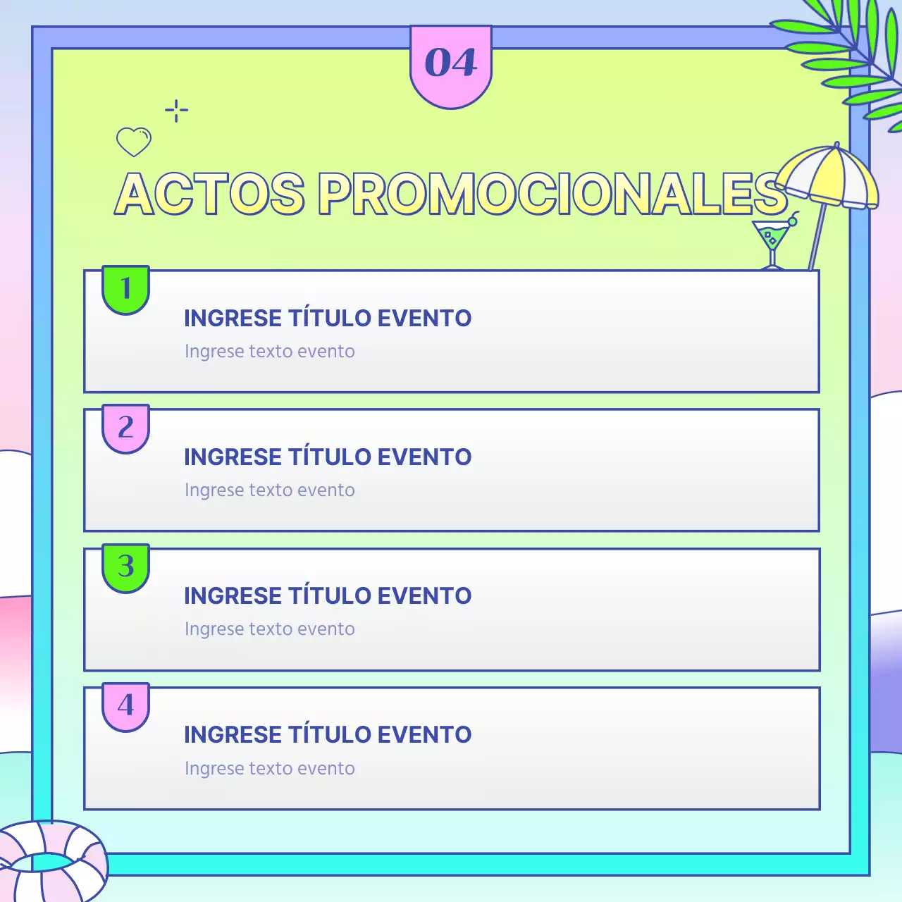 Anuncio de promoción de verano para centros comerciales en amarillo tropical y azul claro