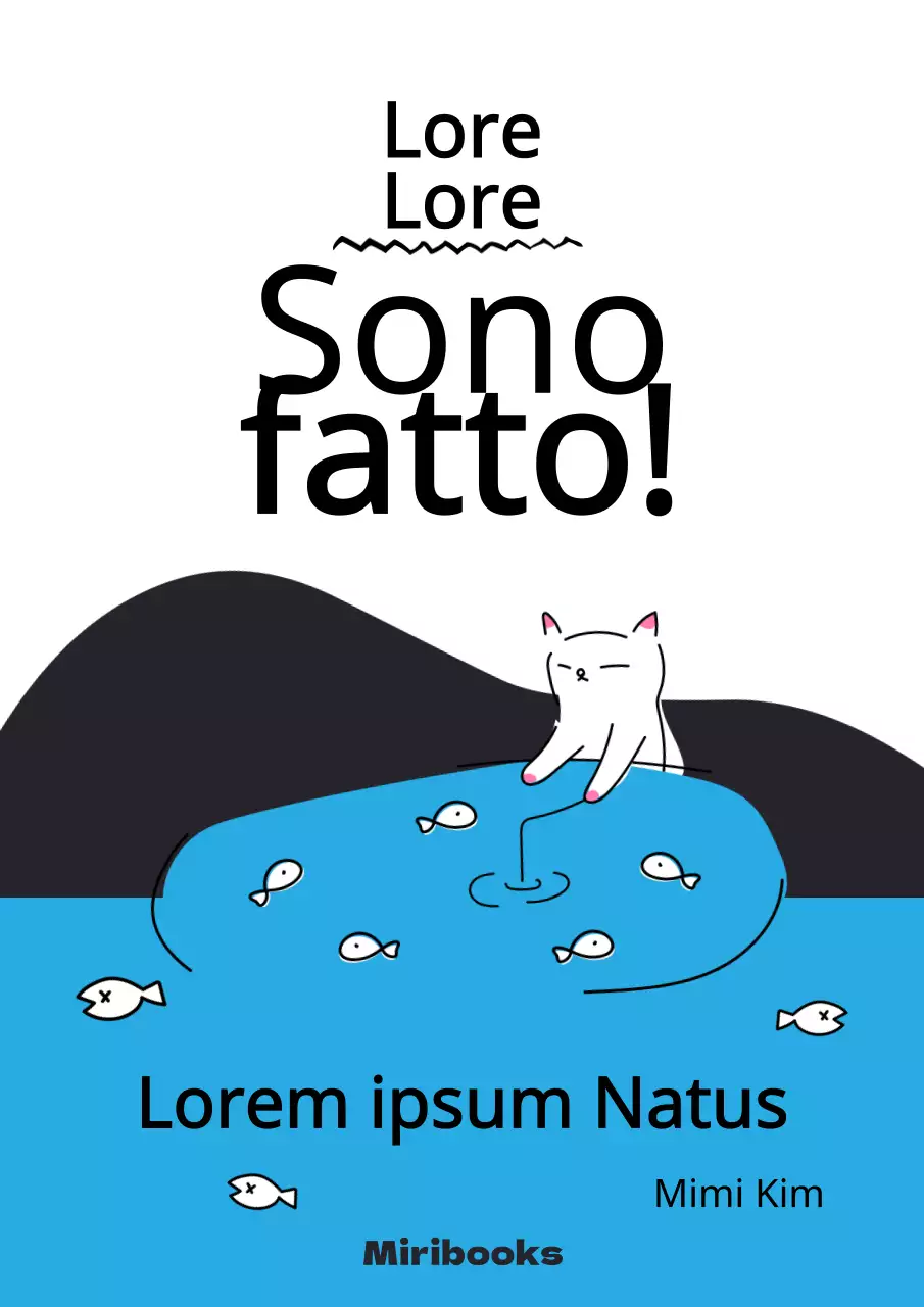 Gatto pesca concetto uscita saggio con sfondo bianco e azzurro