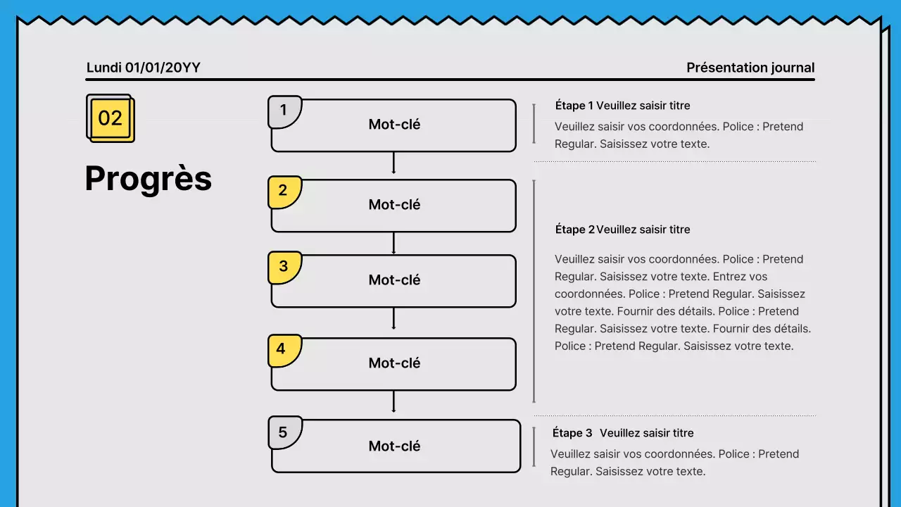 Lignes audacieuses et présentation attirant l'attention dans un concept de journal avec des couleurs d'accent jaune et bleu clair