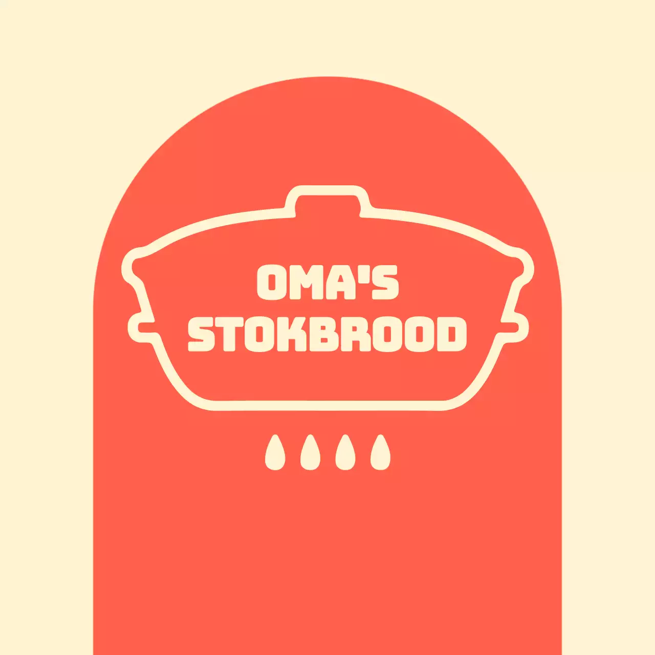 Oma's stokbroodwinkel balsa met gebogen rode vormen op een ivoorkleurige achtergrond