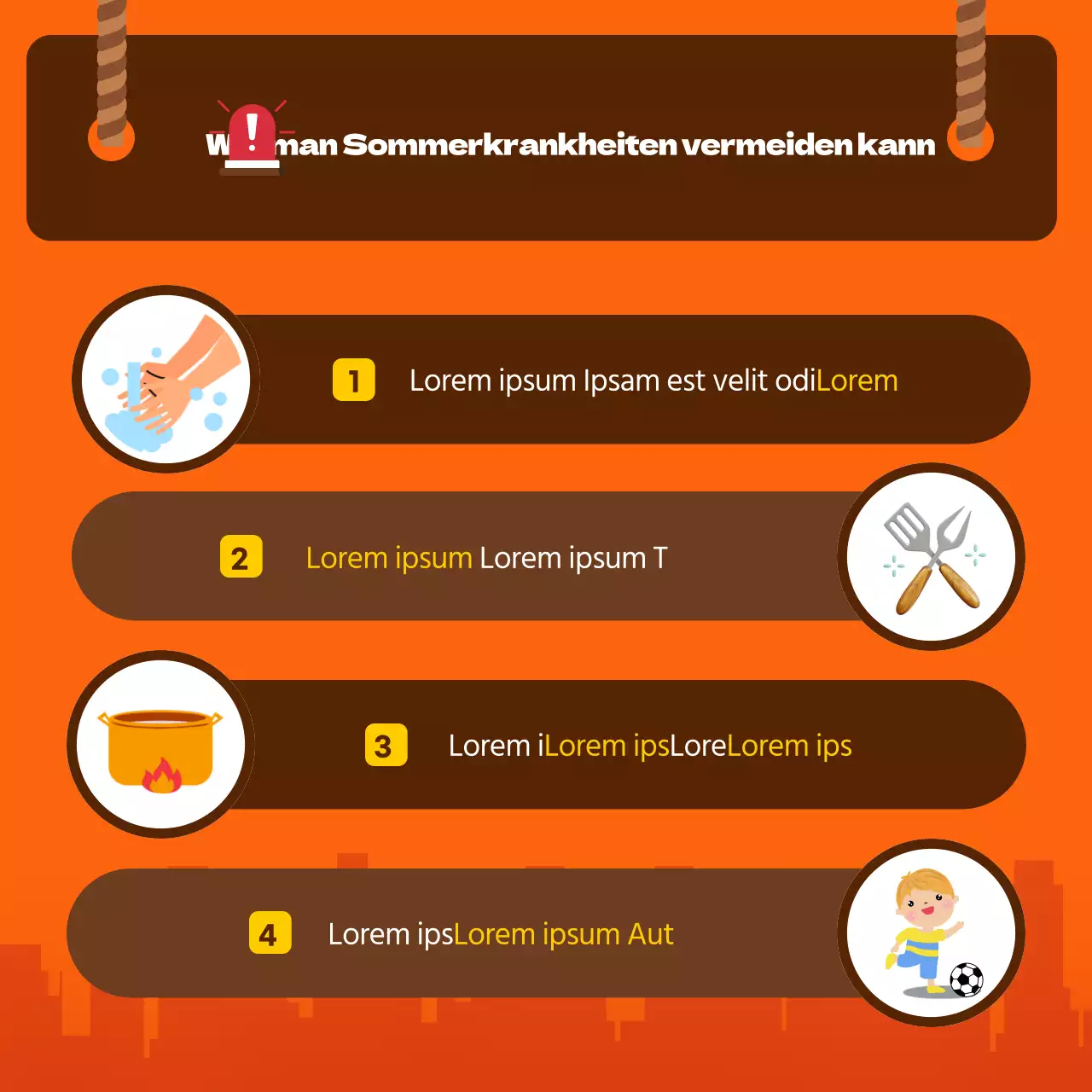 Starker Illustrationsstil in Orange und Braun Vorsicht vor Hitzekrankheiten in der Hitzewelle