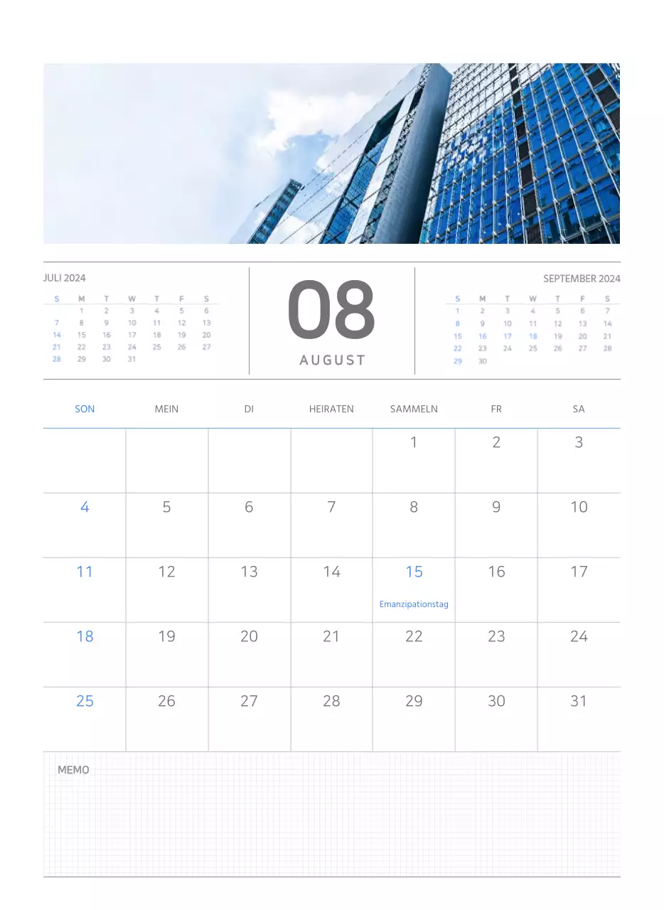 Einfaches Business-Konzept Wandkalender in blau und weiß