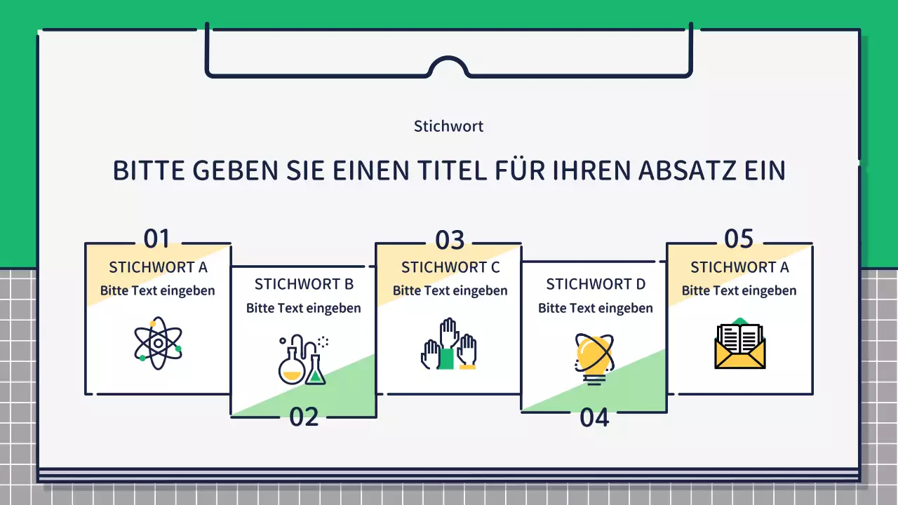 Präsentation zur Gestaltung von niedlichen, einfachen Symbolen in Grün und Gelb