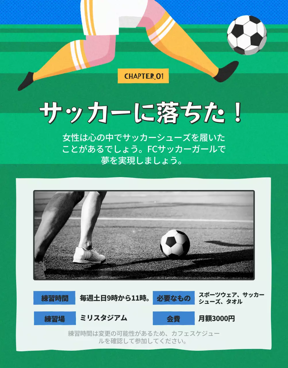 青 ポップ サッカー パンフレット 詳細ページ