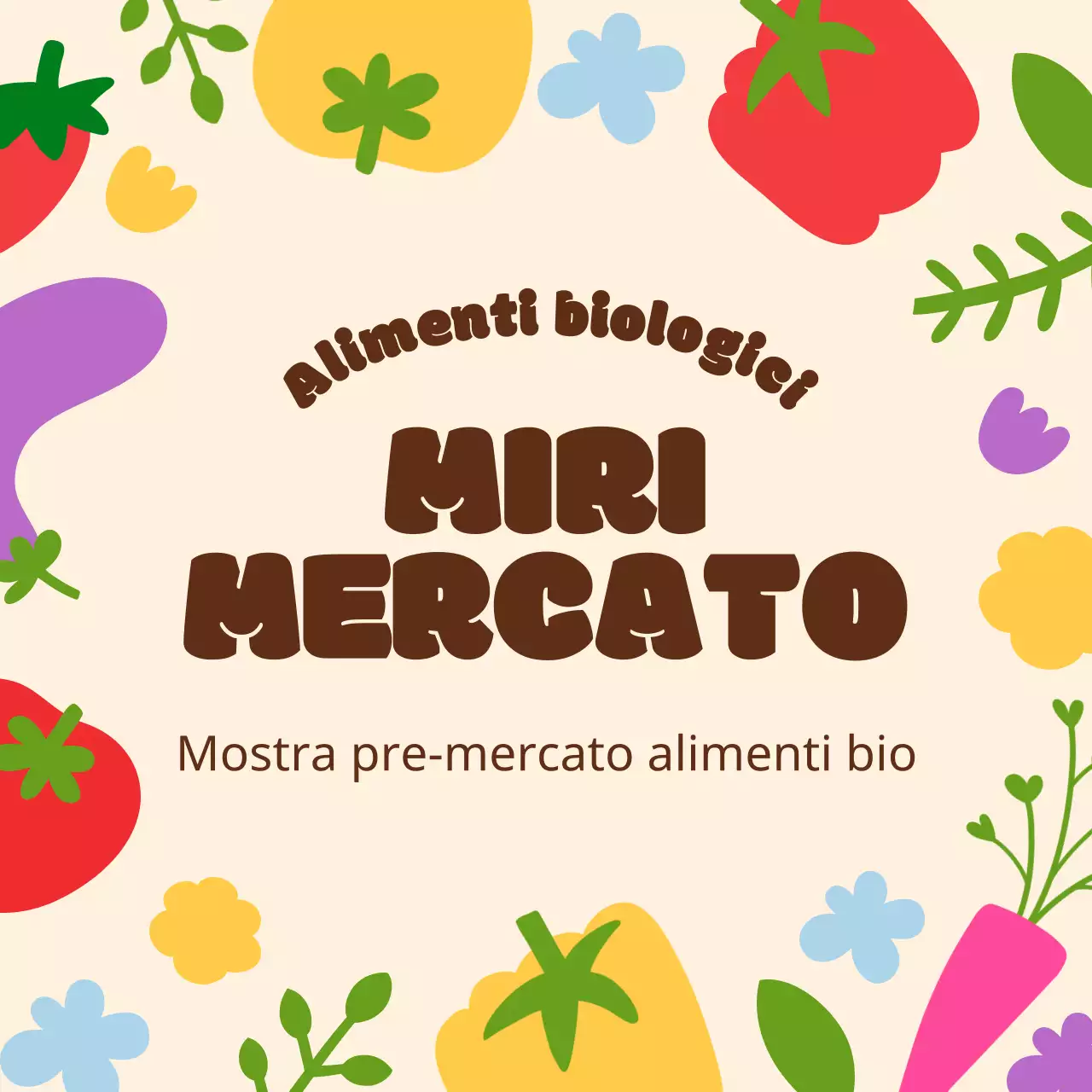 Contenuti del mercato biologico in beige, illustrazioni simpatiche