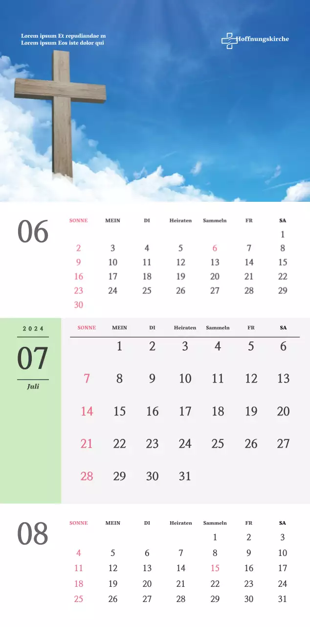 Einfaches Konzept Kirche Wandkalender in schwarz und weiß mit emotionalen religiösen Fotos