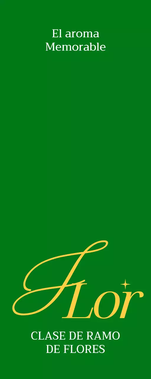 Promoción sencilla de floristería con texto en verde y amarillo