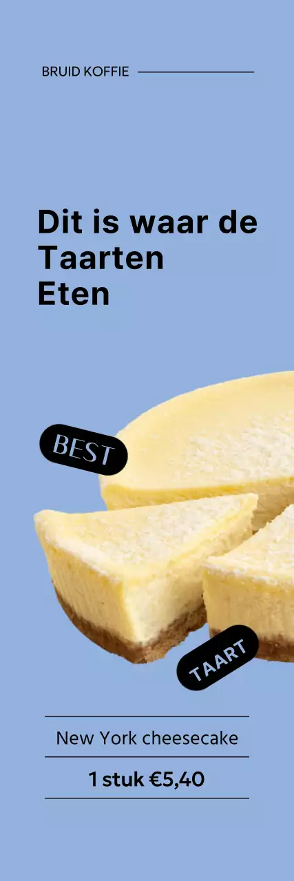 Promoot een eenvoudig cheesecake-menu met een lichtblauwe achtergrond