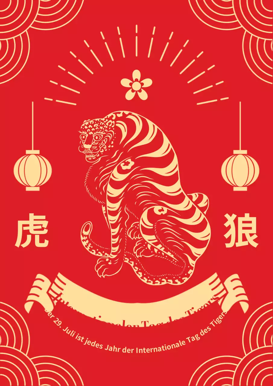 Traditionelle rote und gelbe Farben Tiger Day Post