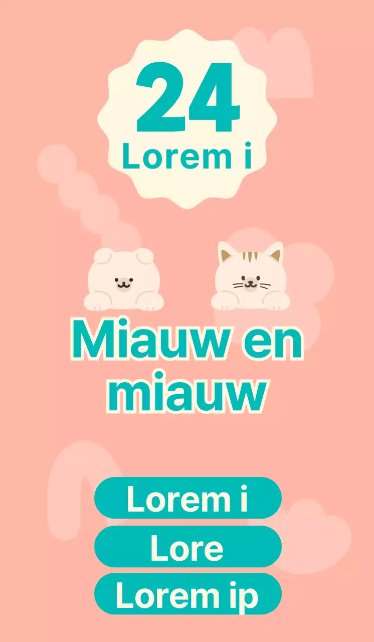 Een onbemande dierenwinkel met schattige illustraties van roze en turquoise honden- en kattenfiguren