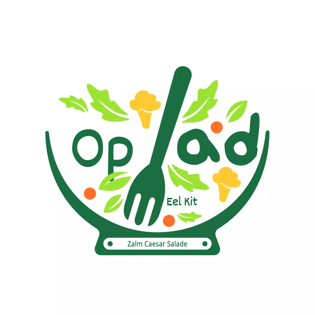 Eenvoudige groene en witte salade illustratiestijl met voedselnaaminformatie