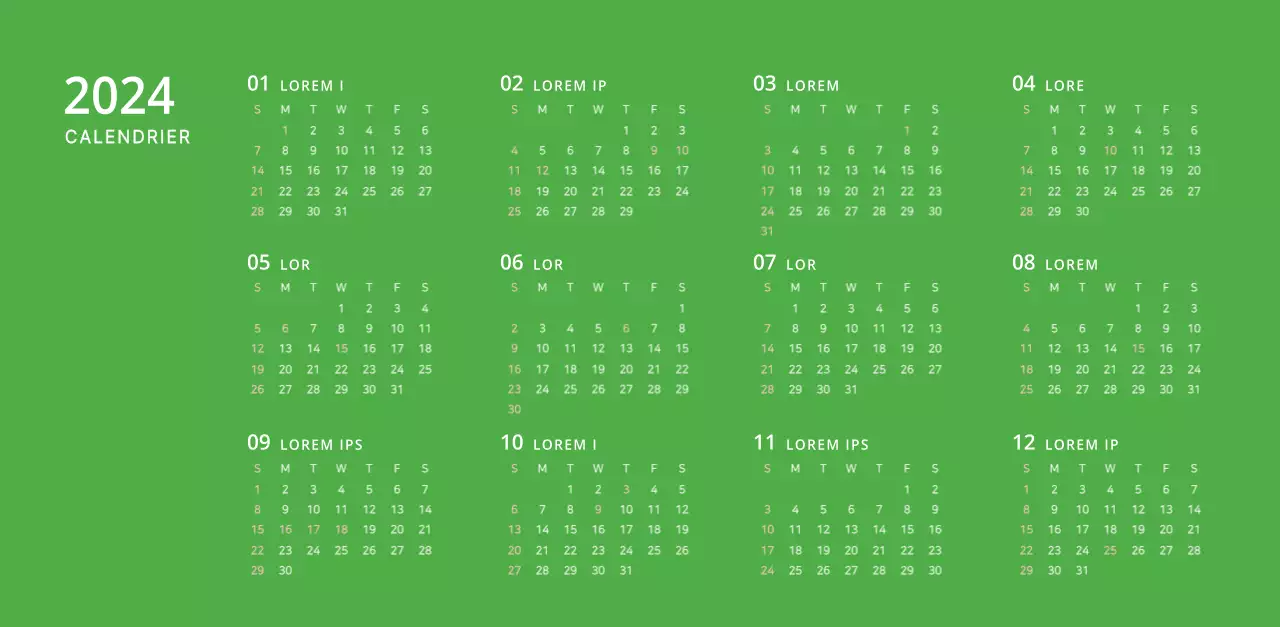 Calendrier de bureau illustré vert sur le thème de la famille