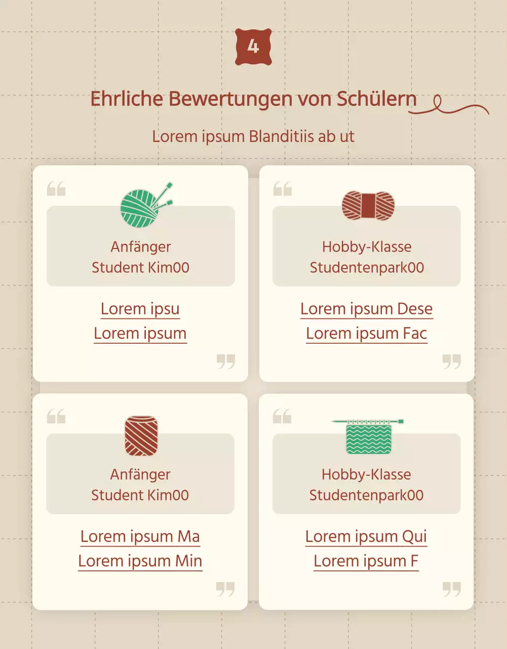 Werben Sie für einen Strickkurs in Beige und Rot.