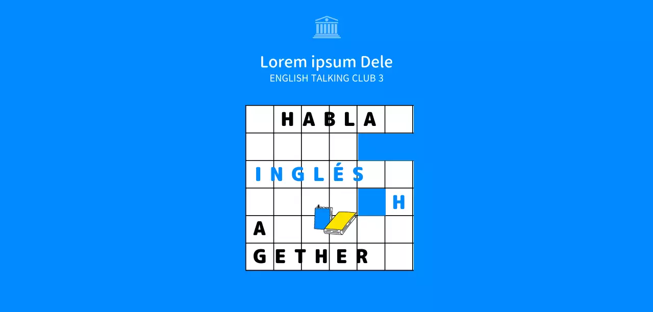 Promociona tu club de inglés con fondo azul e ilustración de líneas