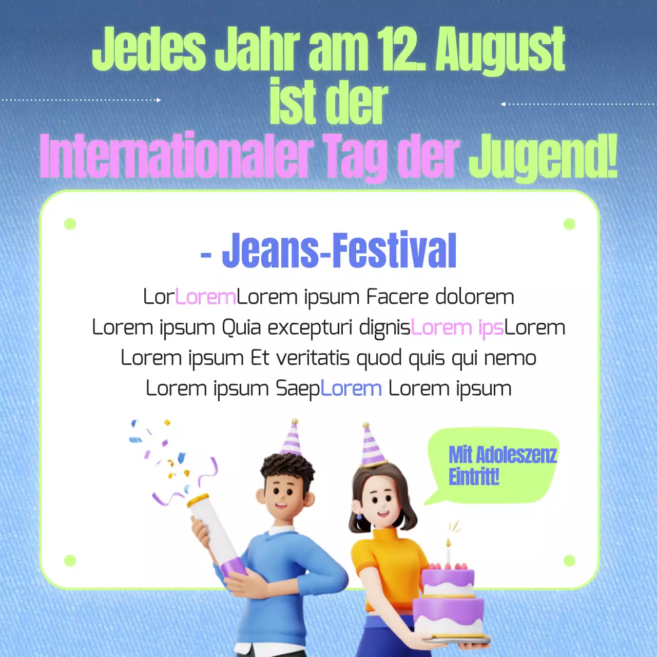 Bewerben Sie Ihr Festival mit einem farbenfrohen und lustigen Konzept