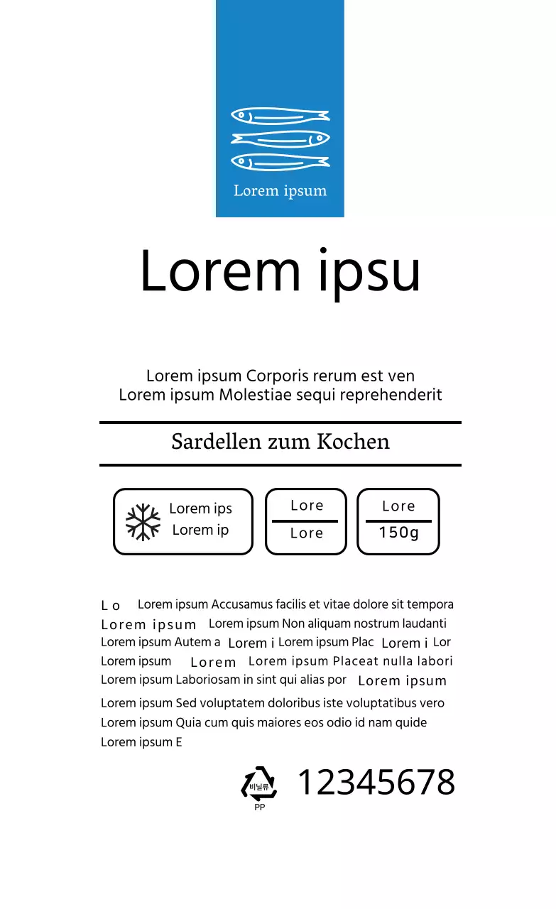 Einfaches Etikett mit weißer Linie zur Deklaration von Meeresfrüchten