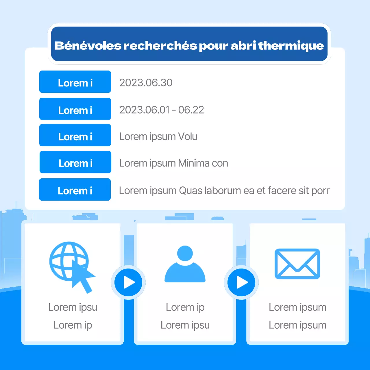 Comment gérer un centre d'hébergement d'urgence en cas de canicule grâce à un concept clair, bleu et illustré ?
