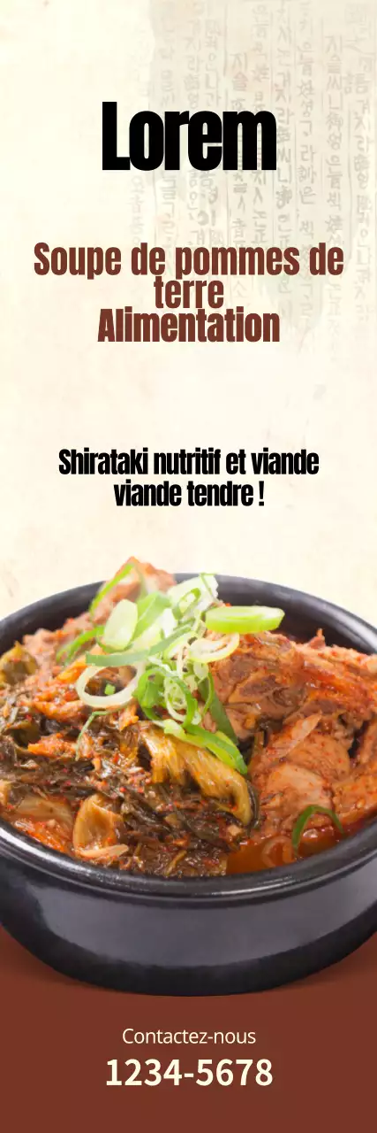 Promouvoir une soupe de pommes de terre d'aspect traditionnel sur fond brun