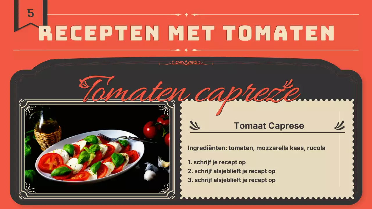 Introductie van tomaten met een vintage labelconcept in oranje en marineblauw
