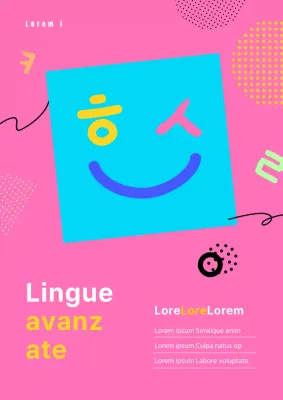 Riferimento alle consonanti e alle forme geometriche in rosa, azzurro e giallo.