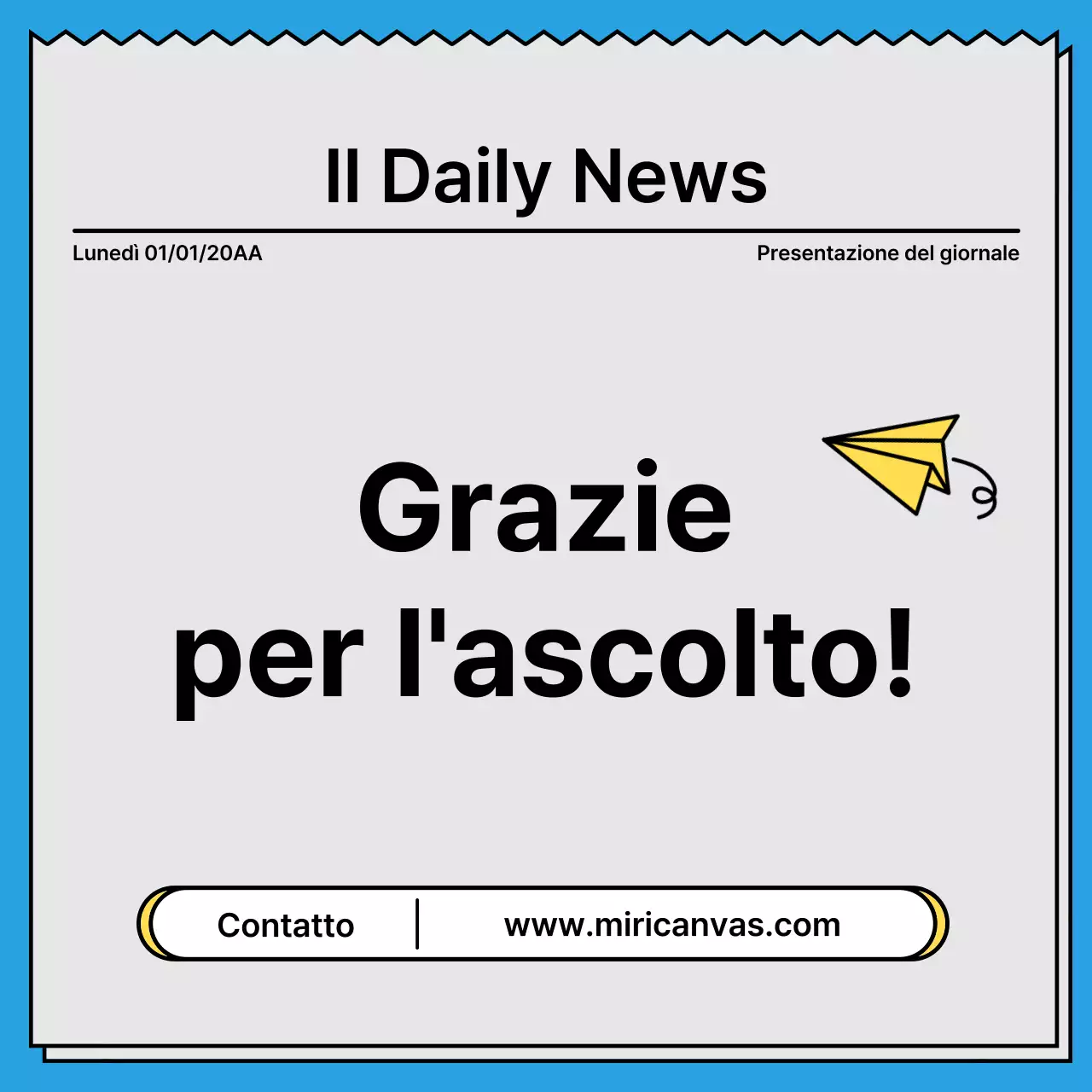 Cartolina di notizie in grassetto, che attira l'attenzione, con un concetto di giornale e colori d'accento gialli e azzurri.