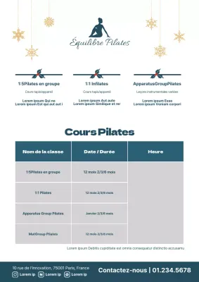 Un simple flyer vert et blanc pour un cours de Pilates