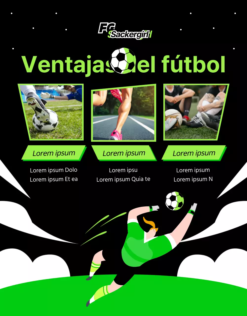 Contratación dinámica de fútbol femenino en verde lima y negro