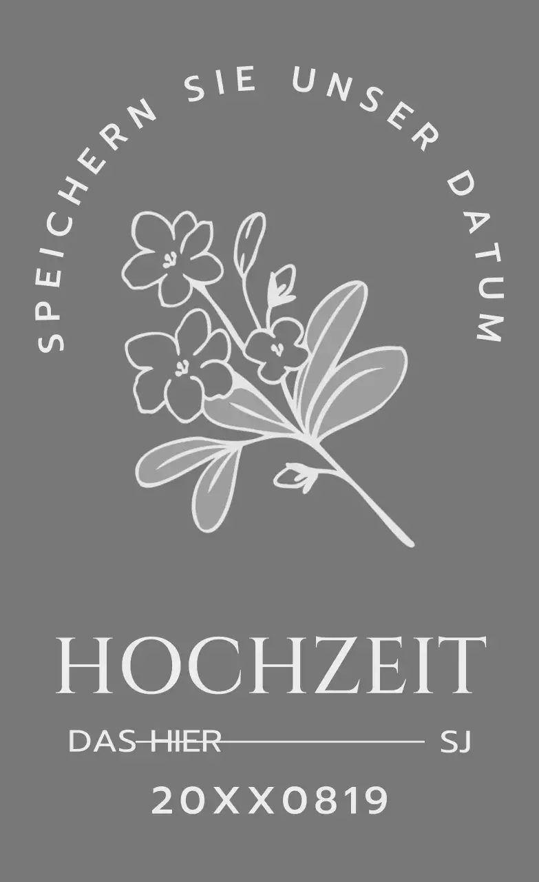 Für Hochzeitseinladungen mit dunkelgrauen Blumen- und Vogelillustrationen