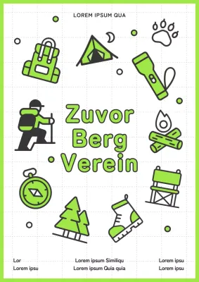 Minimalistische Bergclub-Ankündigung in Chartreuse und Weiß