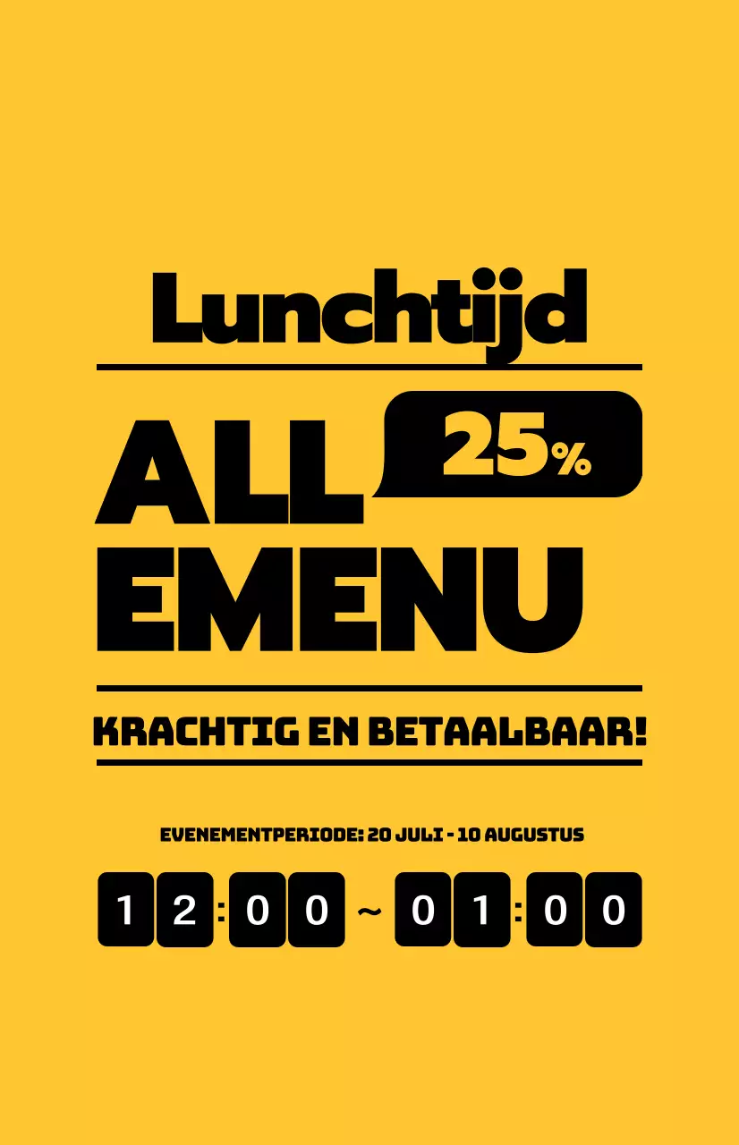 Promoot lunchaanbiedingen met contrasterende zwarte tekst op een gele achtergrond