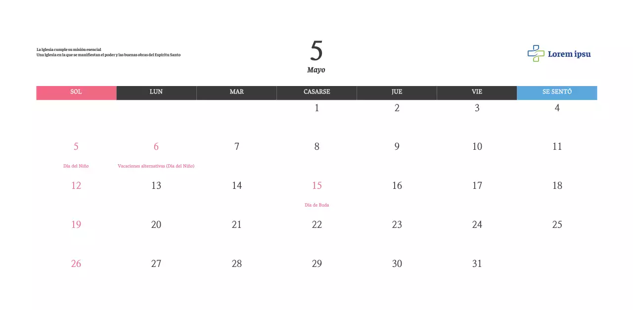 Calendario con imágenes eclesiásticas edificantes