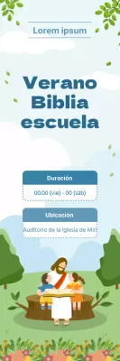 Presentamos una bonita escuela bíblica de verano de la iglesia en azul claro y verde