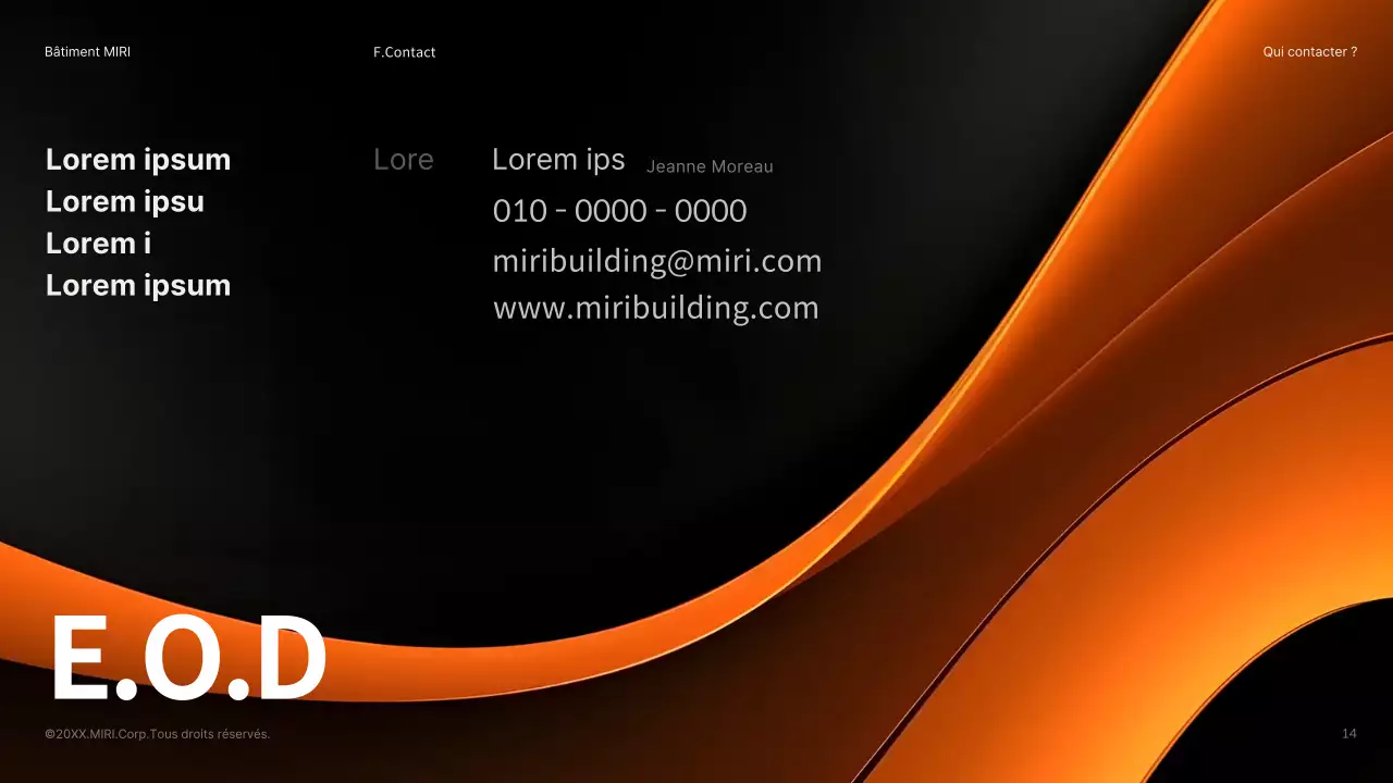 Un bâtiment noir et orange épuré, une publicité pour un produit en bref