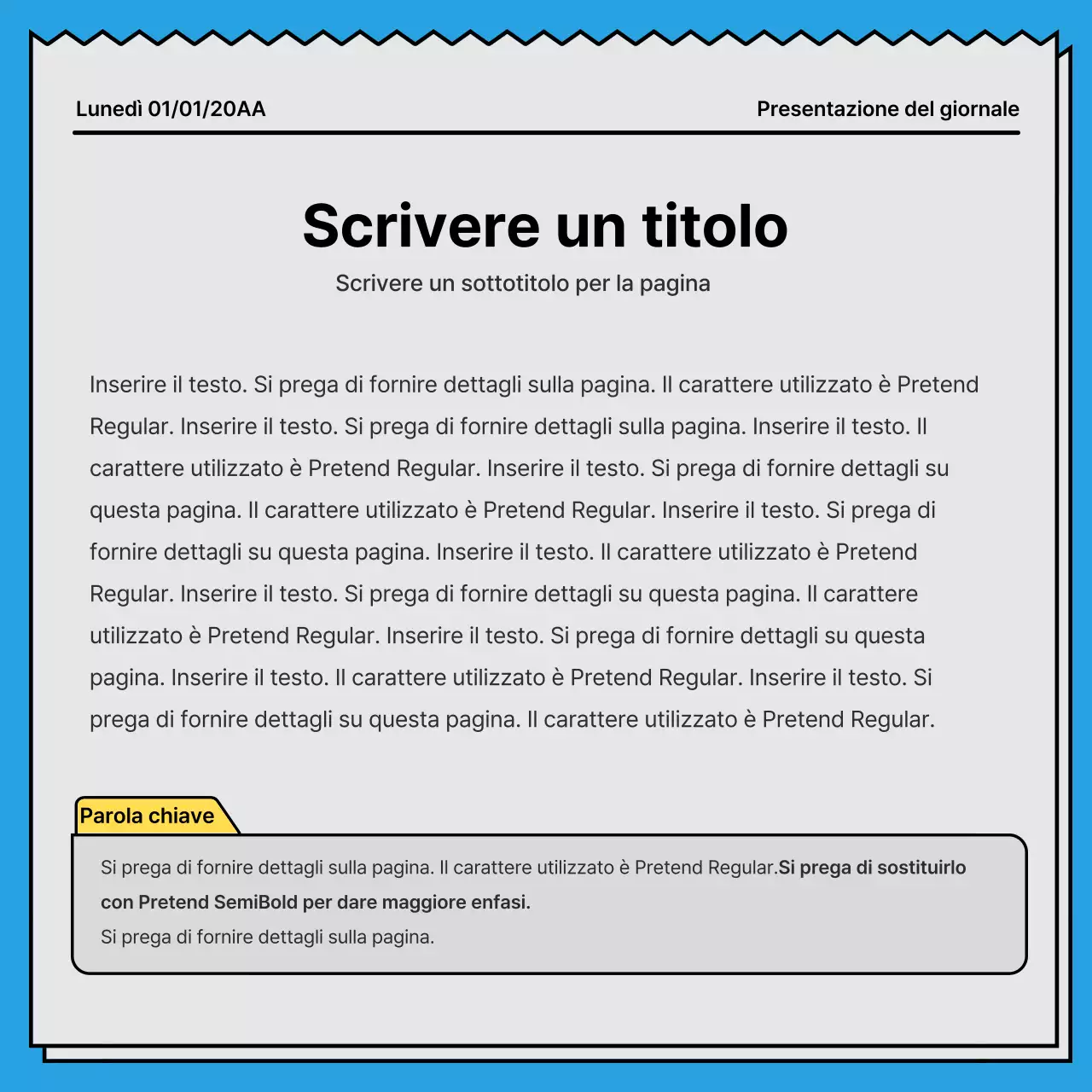 Cartolina di notizie in grassetto, che attira l'attenzione, con un concetto di giornale e colori d'accento gialli e azzurri.