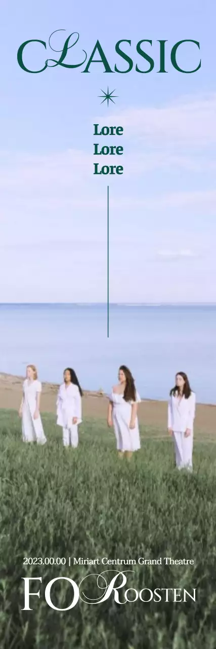 Pointillistische quasi-klassieke voorstelling met statische foto's van weelderige velden en stijlvolle lettertypes