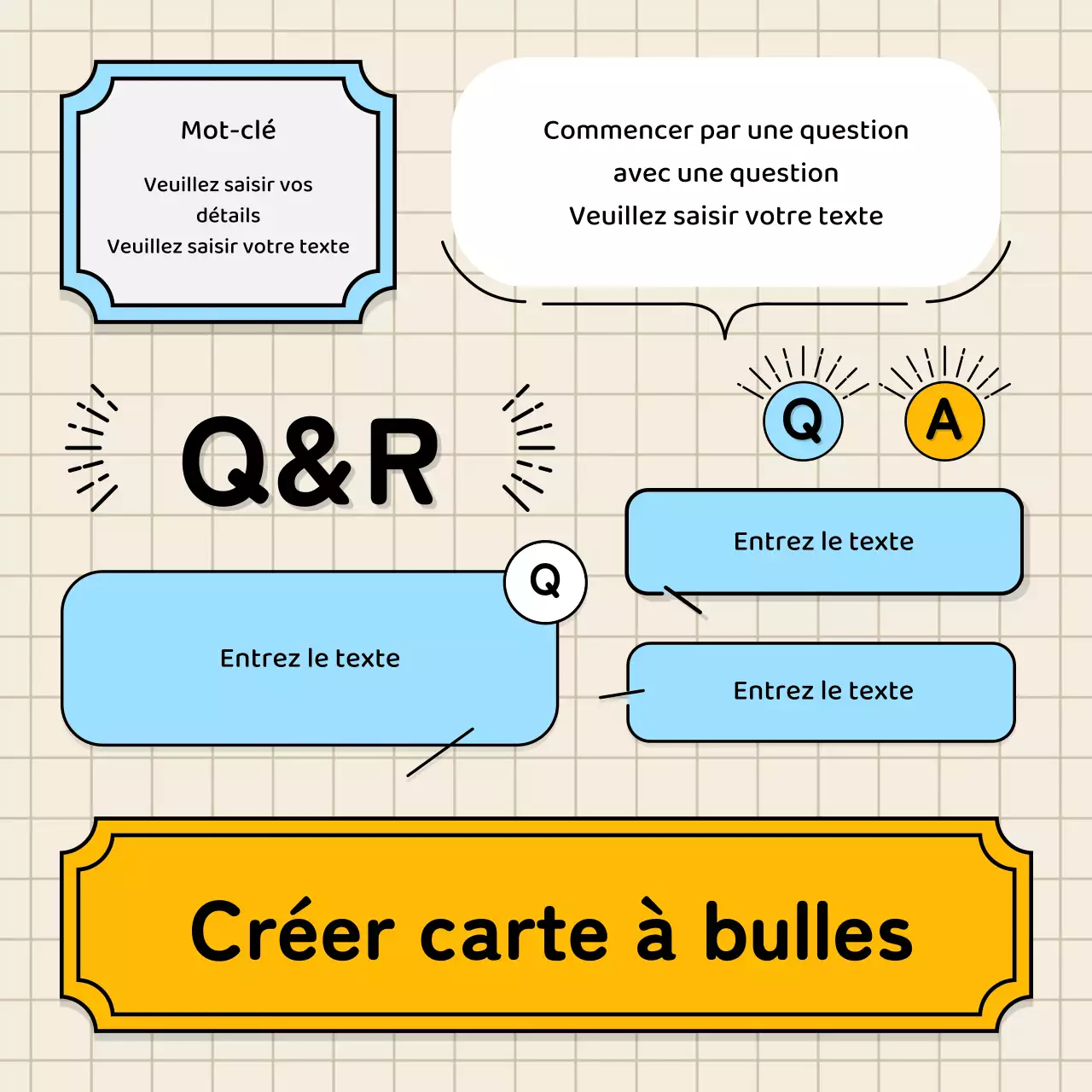 Bulles de texte bleu clair et jaune et illustration mignonne