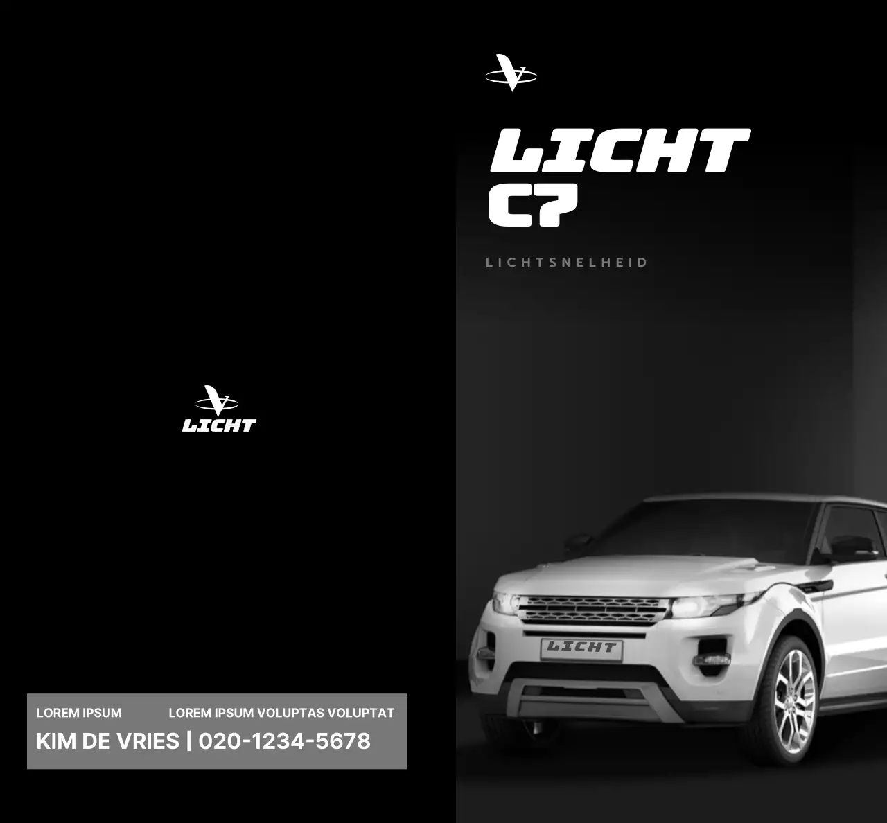 Autohandelaar autopromotie met zwart, eenvoudig en strak ontwerp met autofoto's