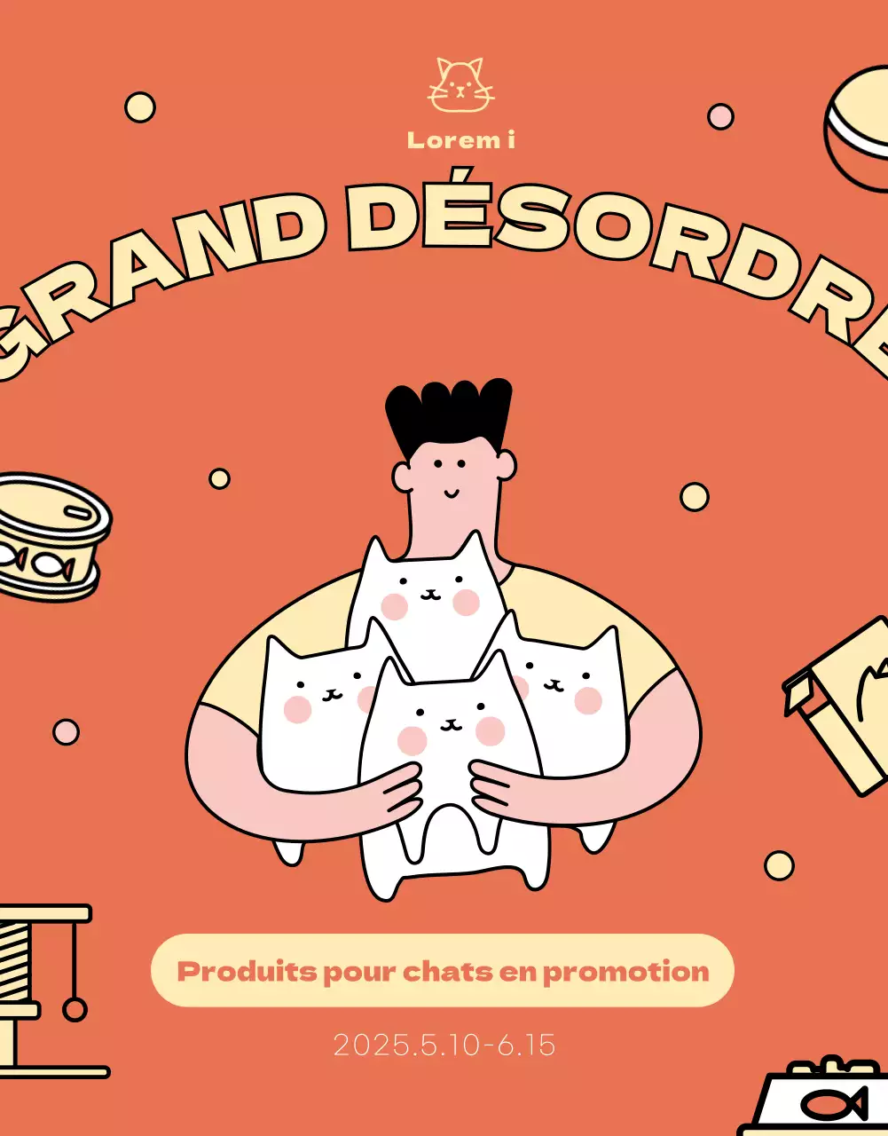 Illustrations mignonnes en orange et jaune en vente pour les chats