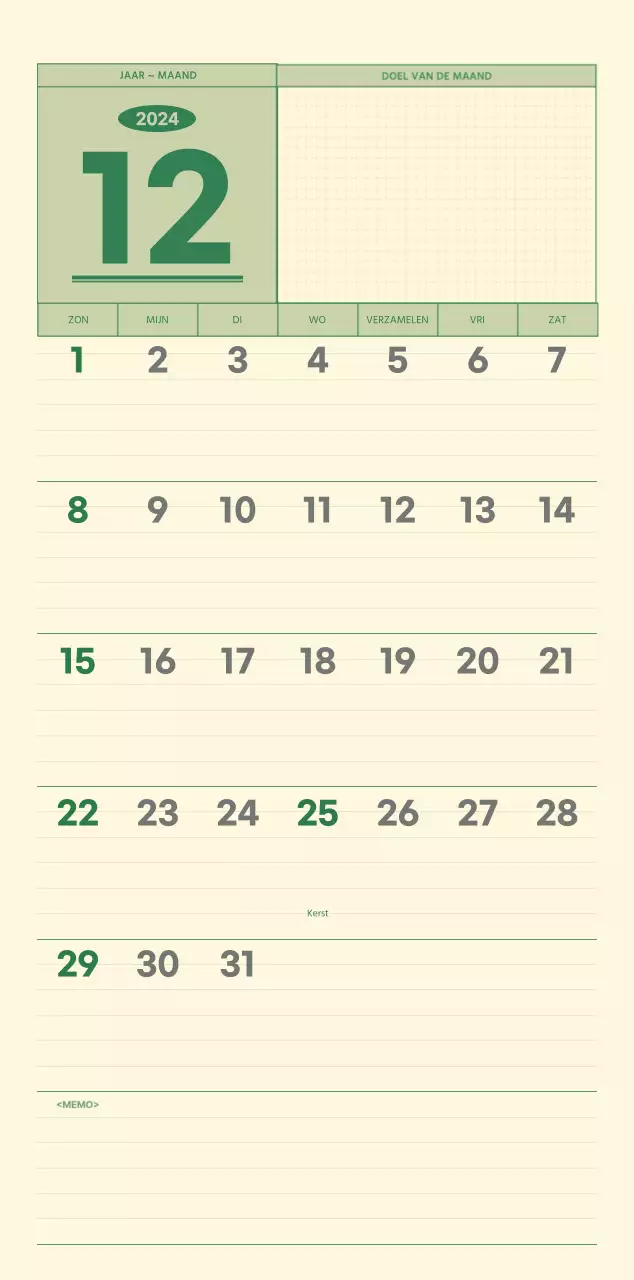 SAT D-day notitieblok concept wandkalender in groen en lichtgeel