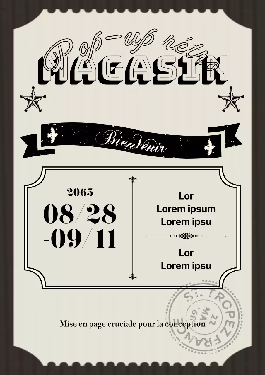 Billets d'invitation pour le pop-up store d'inspiration vintage