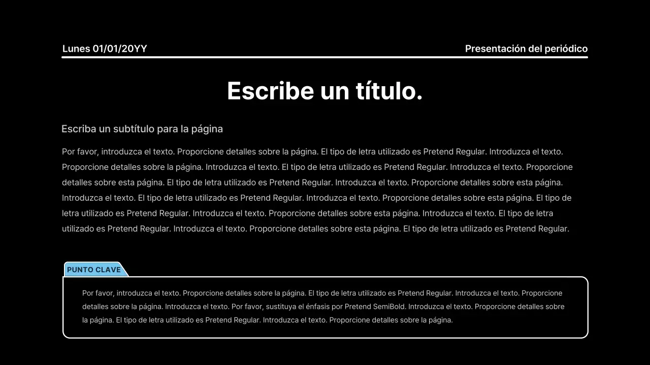 Presentación llamativa con líneas atrevidas en un concepto de periódico sobre fondo negro