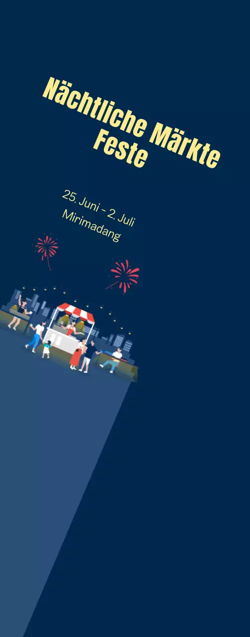 Nachtmarkt Festival Förderung mit Feuerwerk auf einem marineblauen Hintergrund Medium