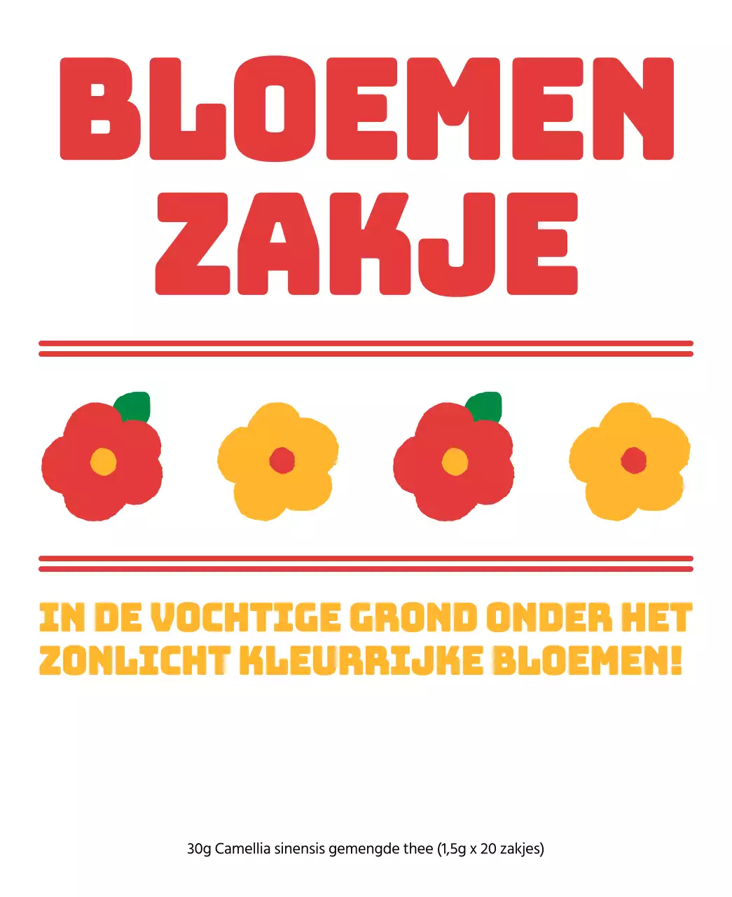 Bloemen theezakjes met rode en oranje bloemillustraties