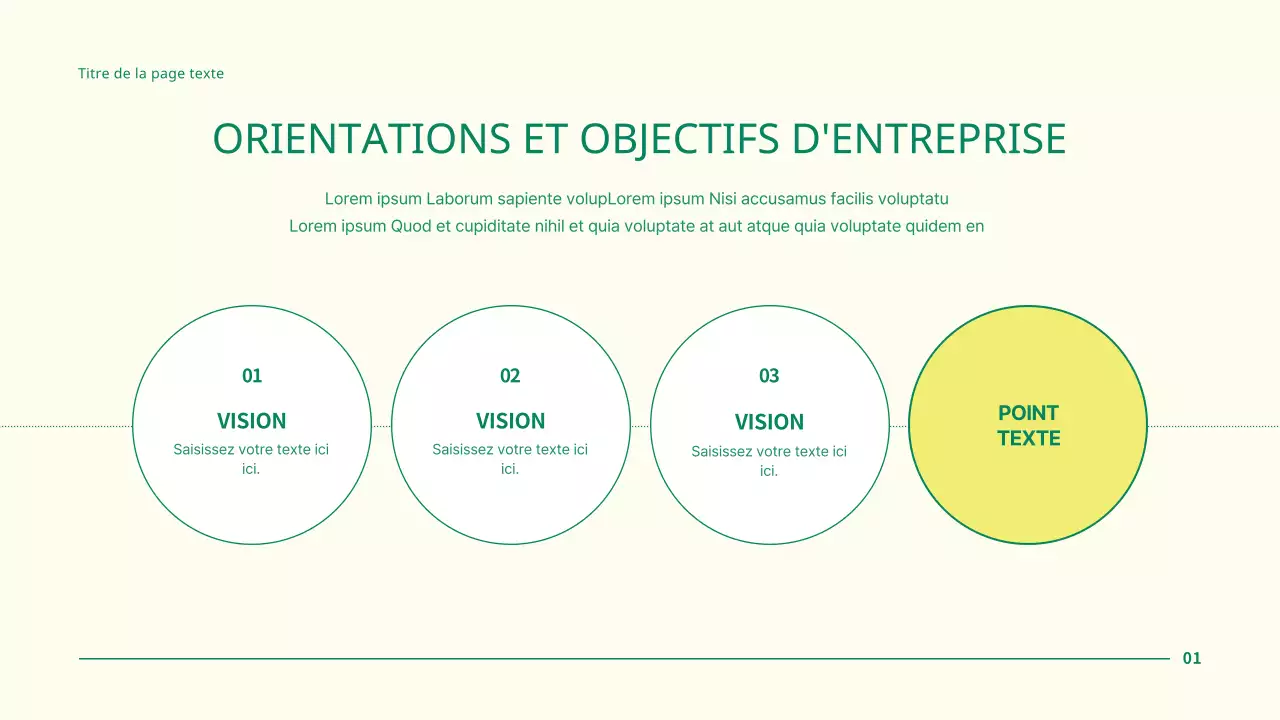 Présentation simple d'un projet d'entreprise avec des points en forme de cercle vert